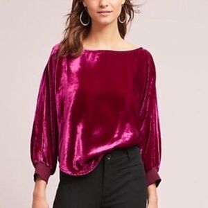 Maeve Anthropologie Carmen velvet top pinkish‎ maroon Small
